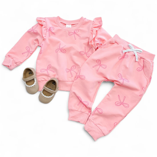 MOQ 5 TAT 6-8 weeks Blush Bow Jogger Set