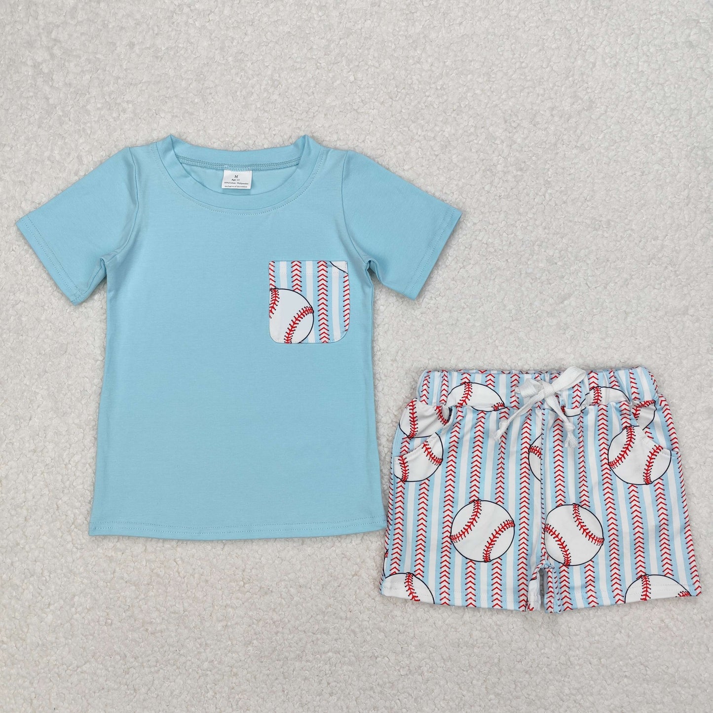 blue baseball boy shorts set