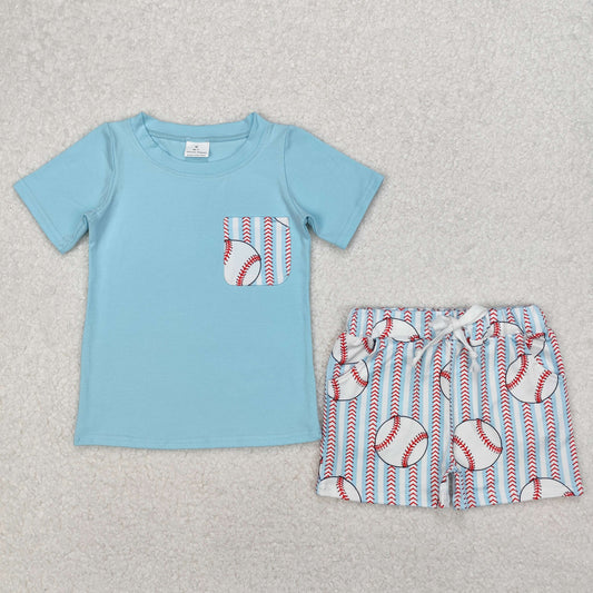 blue baseball boy shorts set