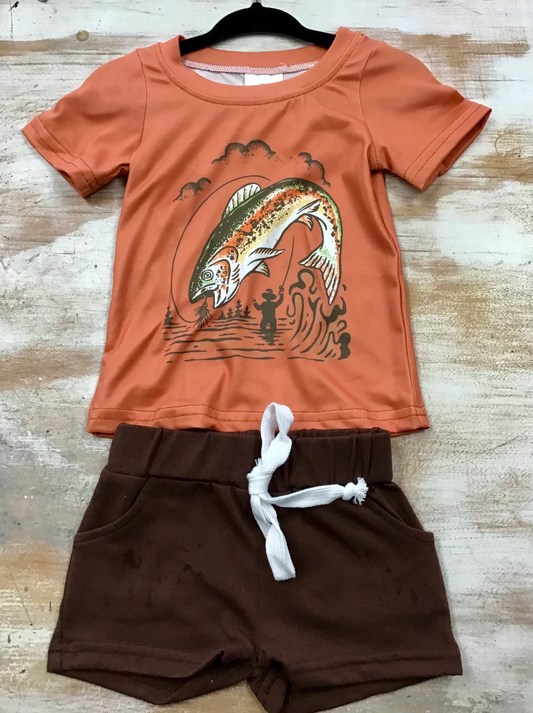 baby boy fish print t shirt shorts set