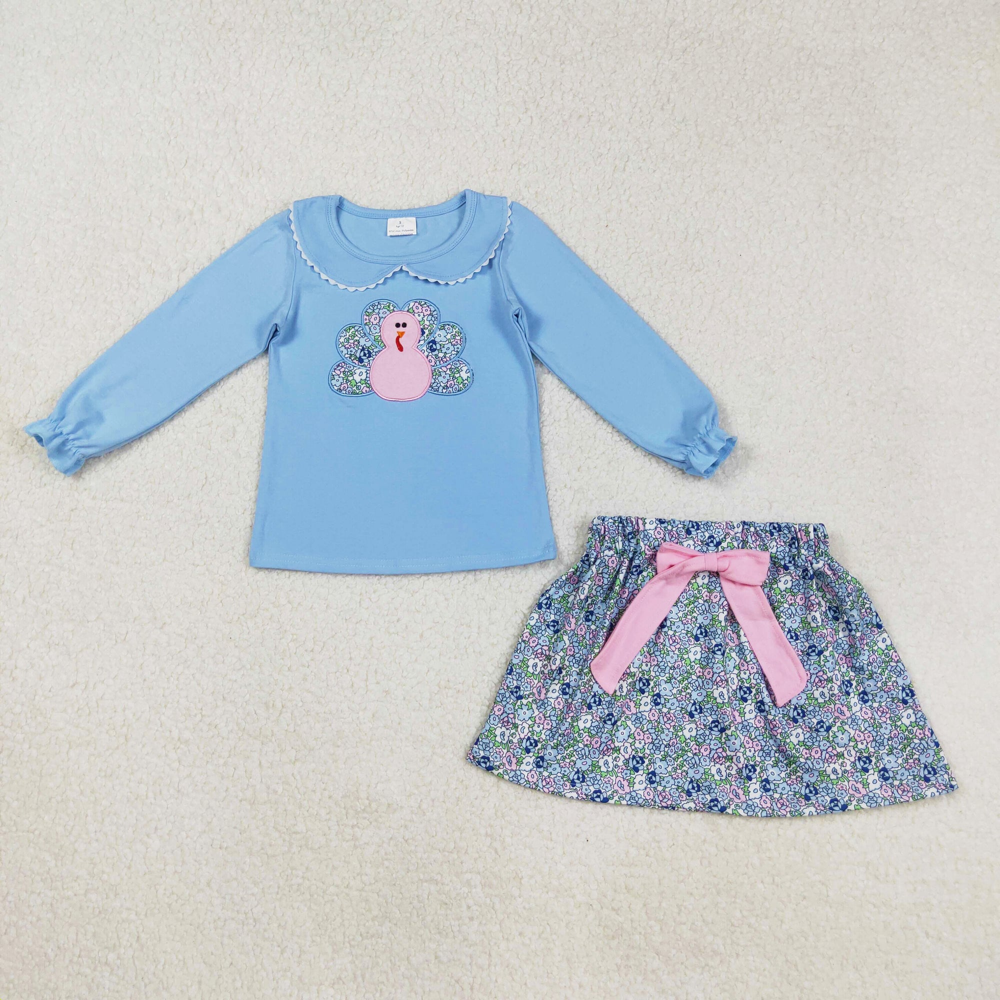 turkey embroidery pullover shirt floral skirt set outfit