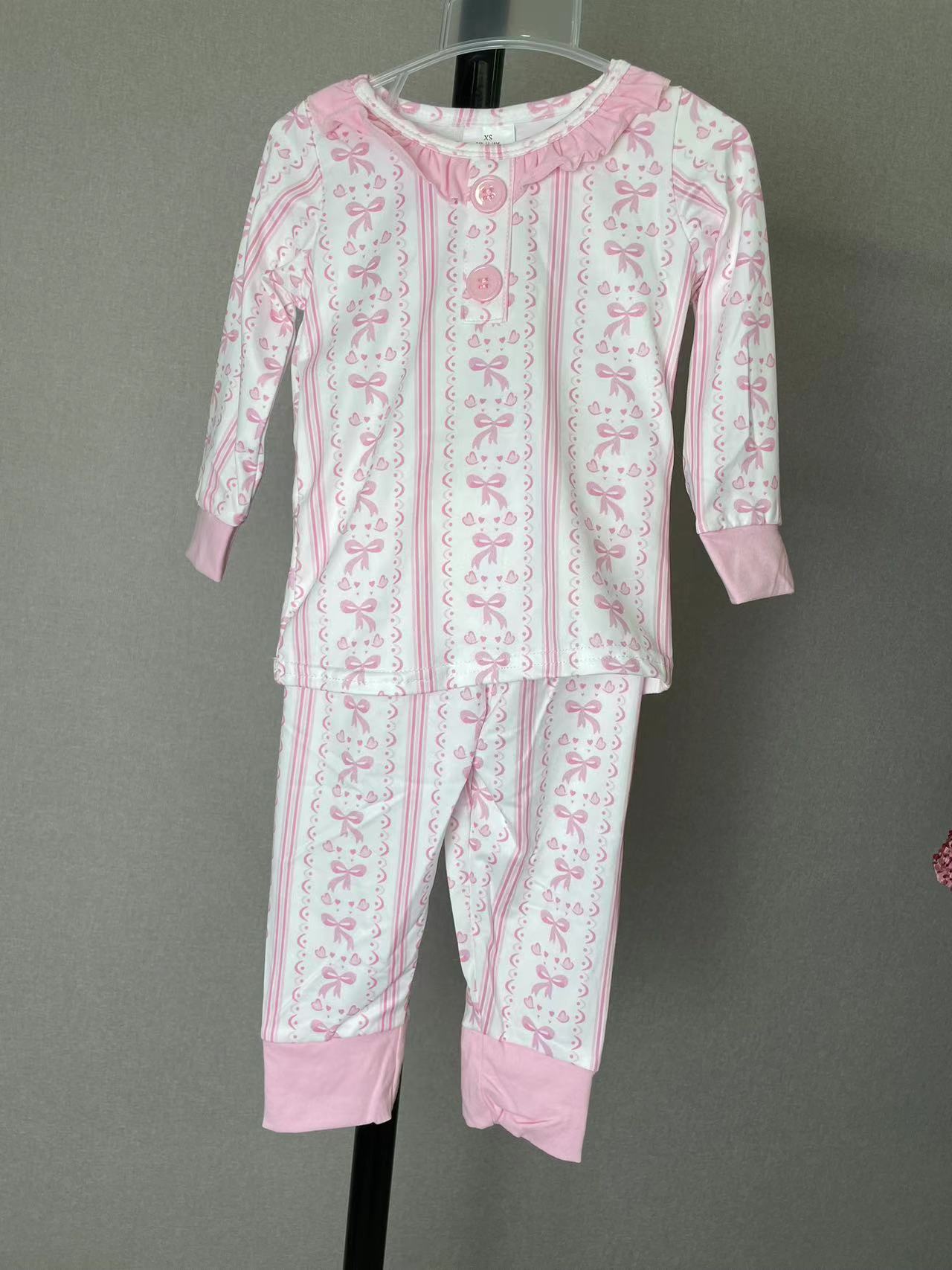 long sleeve pink bows pajama girl