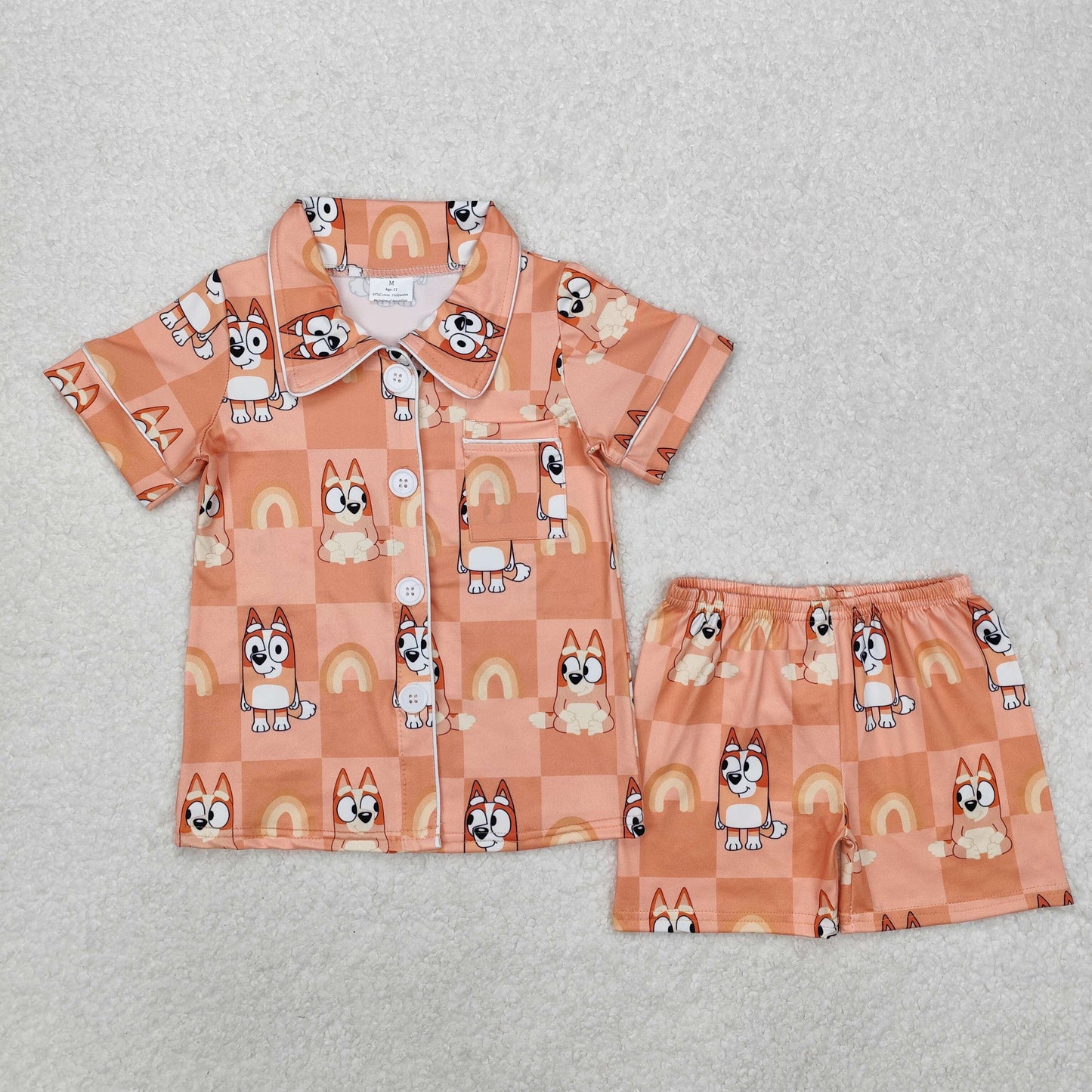 orange dog blu*y kids button shorts pajama summer sleepwear