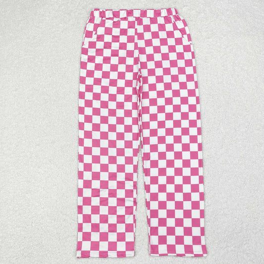 hot pink checkered adult woman straight pants