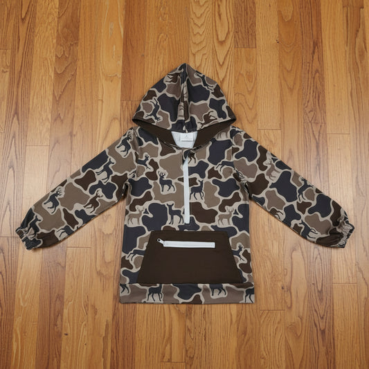 camo deer half zip hoodie with pocket