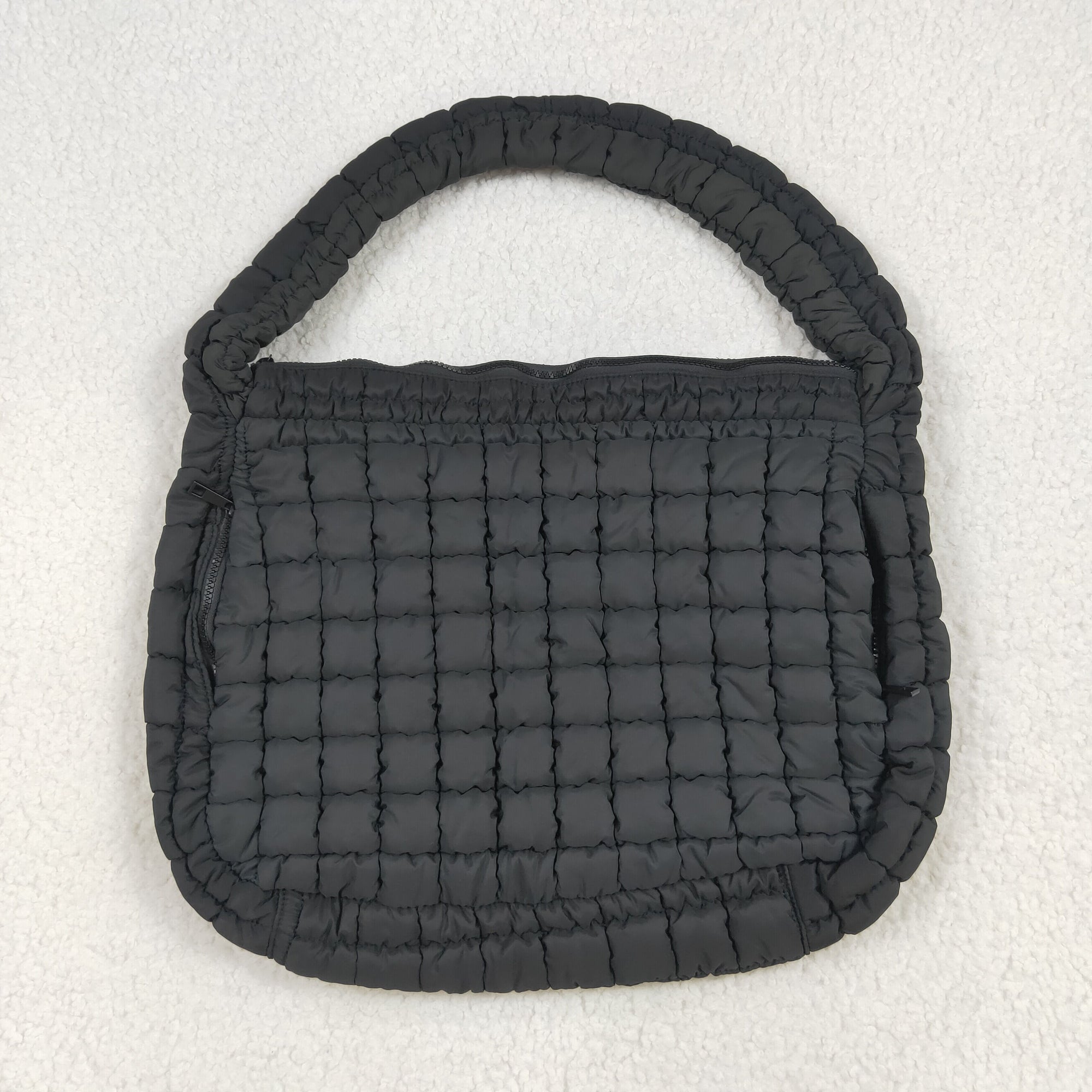 black puffy tote bag
