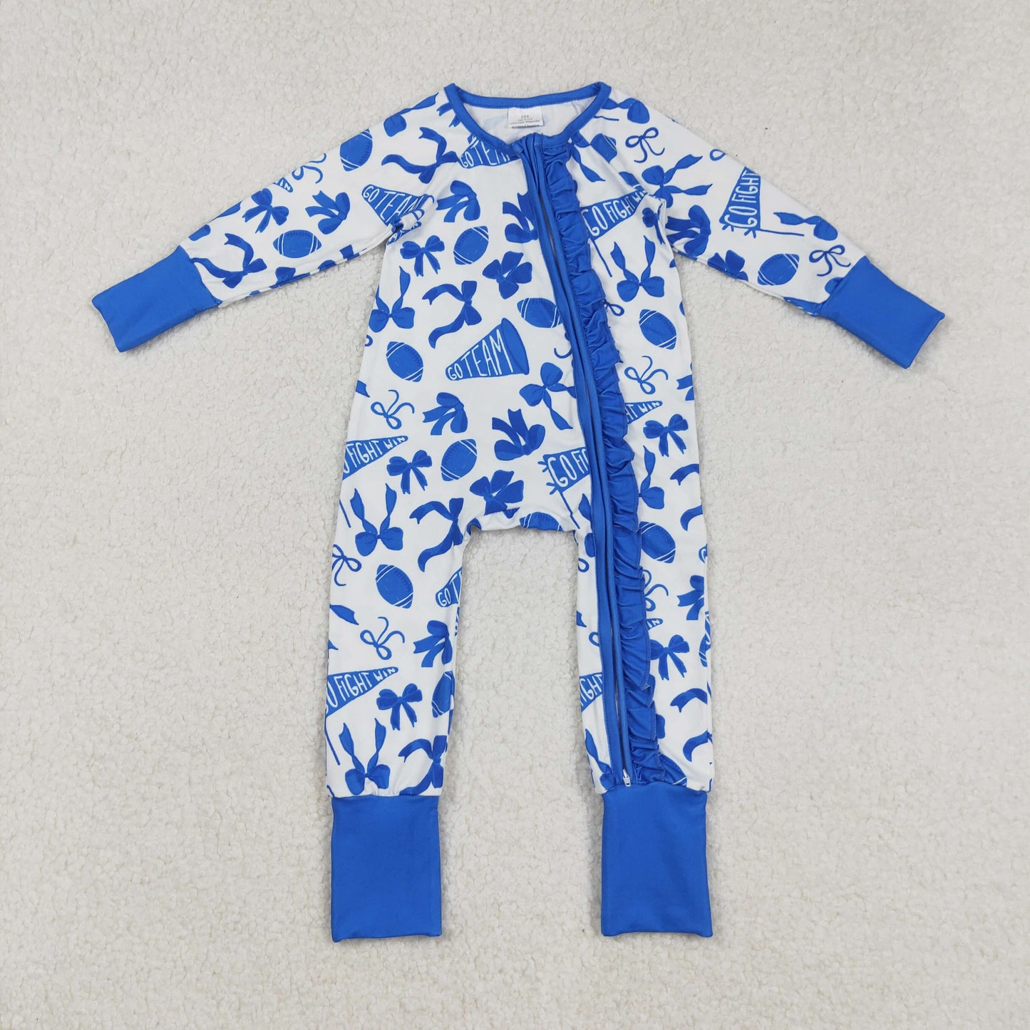 blue go team football ruffle zipper sleeper