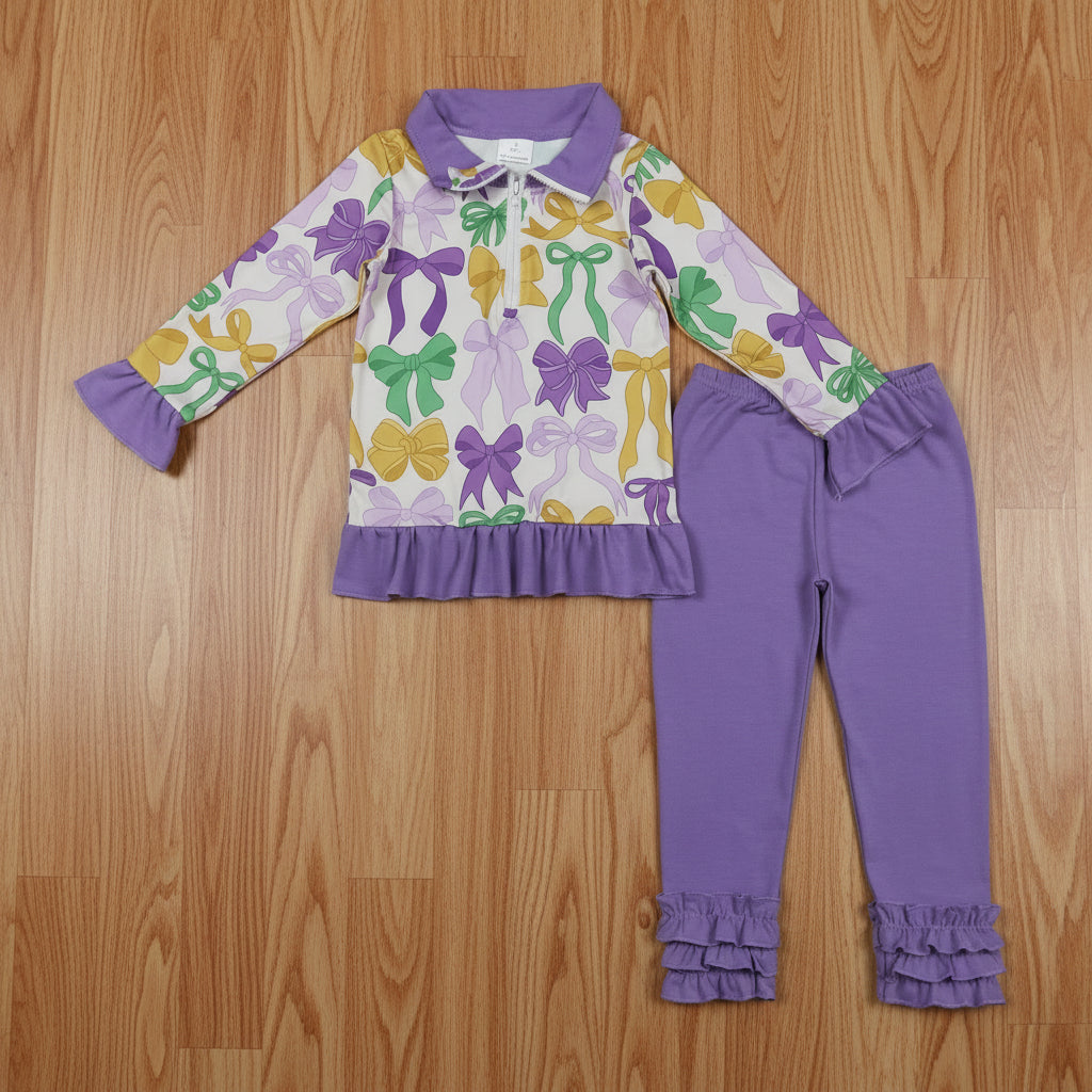 mardi gras coquette zip pullover icing pants set