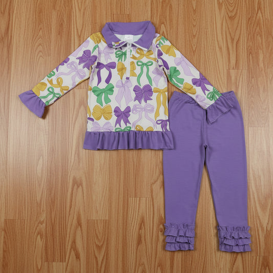 mardi gras coquette zip pullover icing pants set