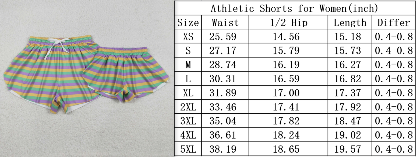 adult women mardi gras stripes athletic shorts