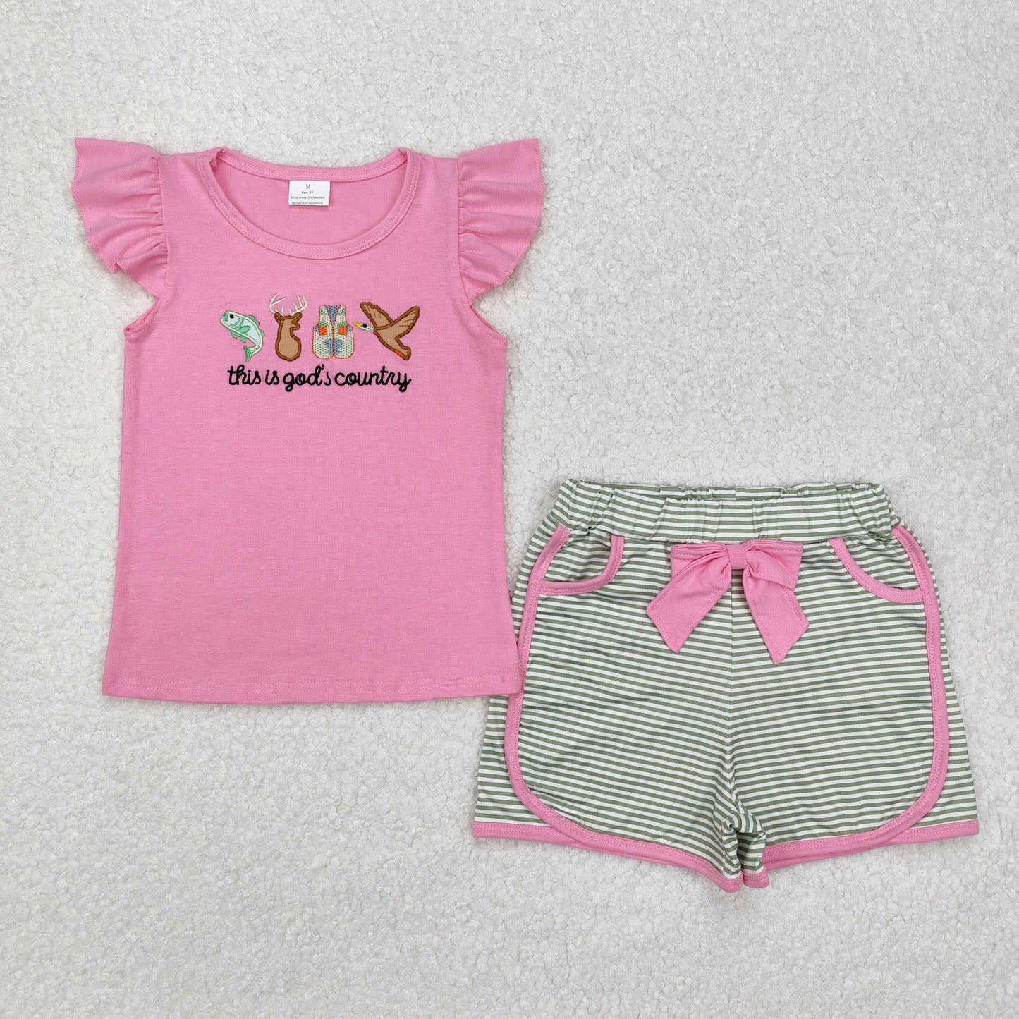 baby girl pink this is gods country embroidery shorts set