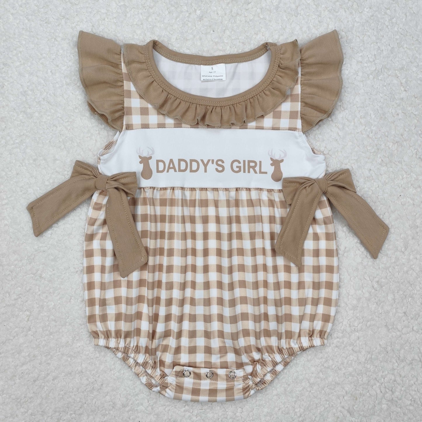 deer daddy's girl print plaid bow romper