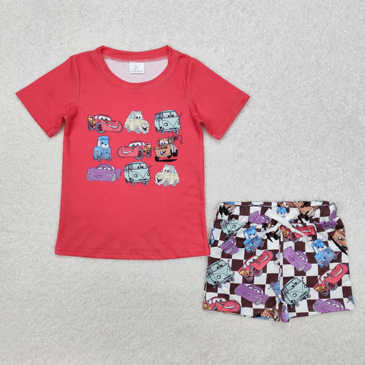 cartoon car print baby boy shorts set