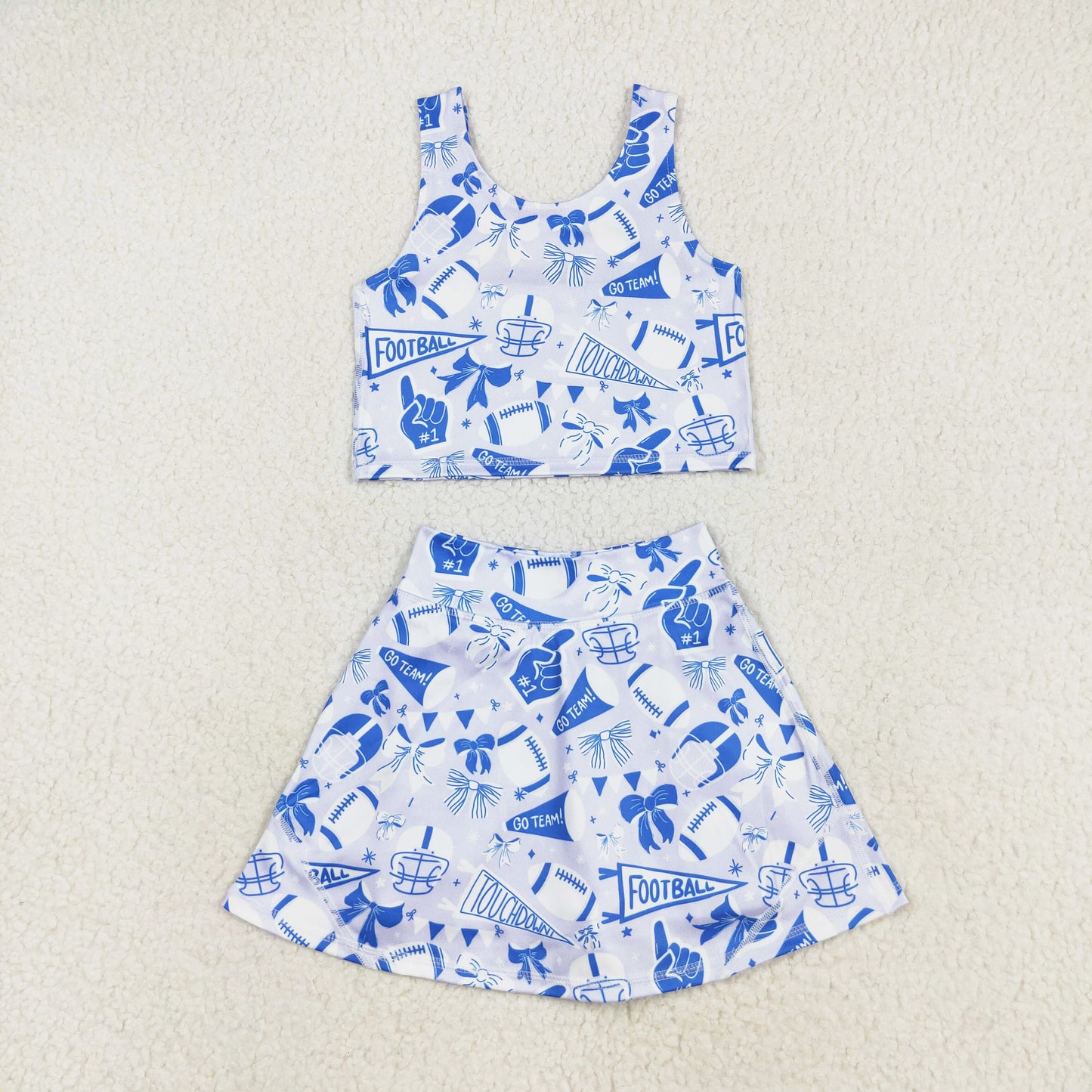 blue go team cheer football athletic skirt set