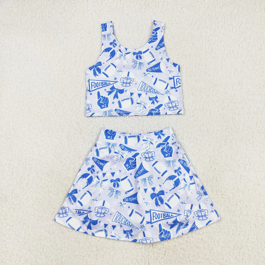 blue go team cheer football athletic skirt set