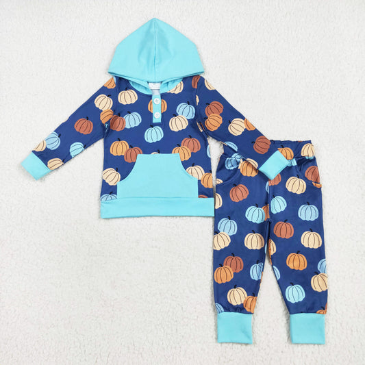 blue pumpkin hoodie pants set boys outfit