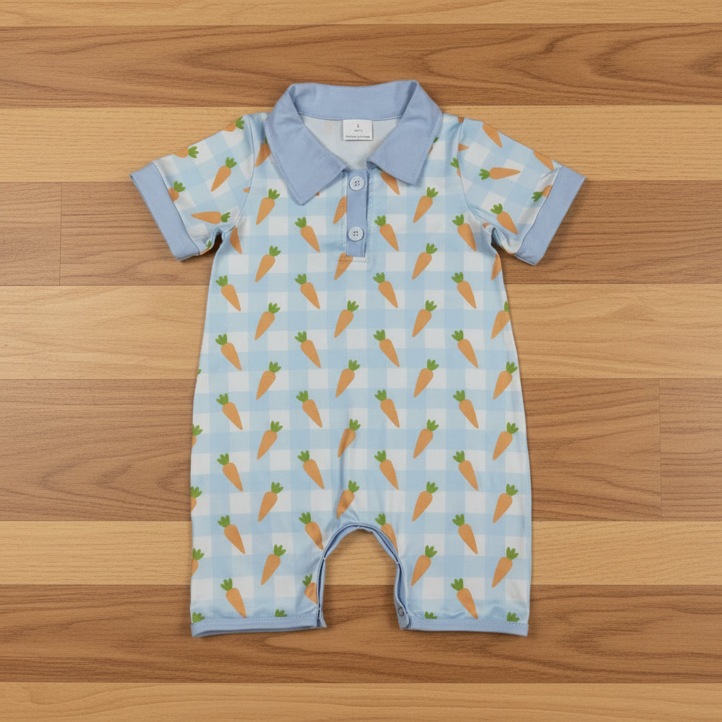 blue carrot print easter boy romper