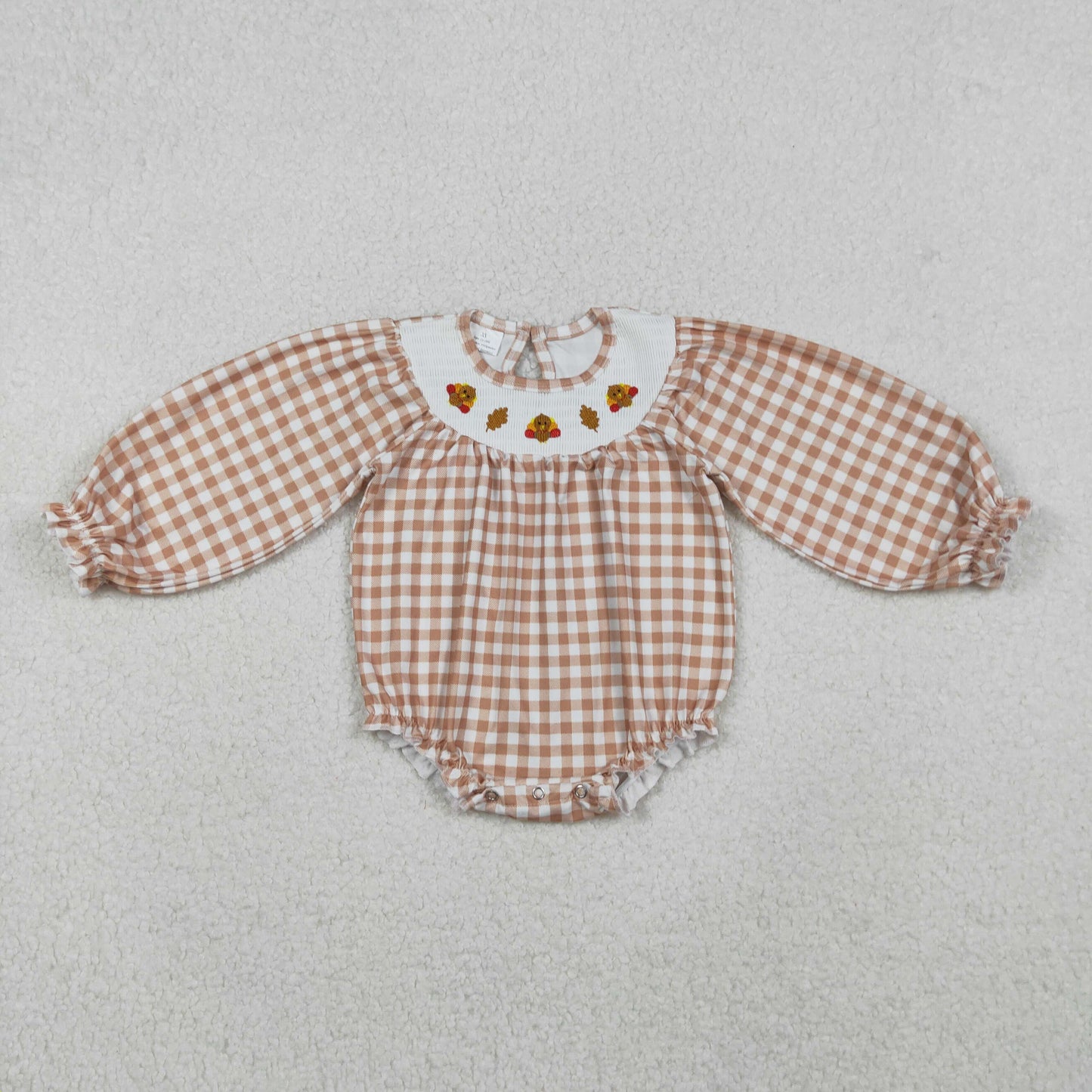 brown gingham turkey embroidery smock bubble