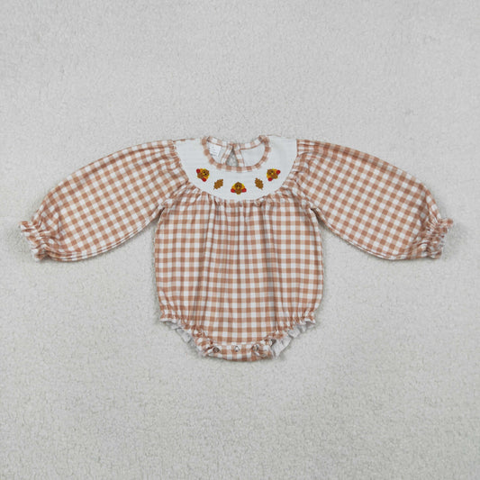 brown gingham turkey embroidery smock bubble