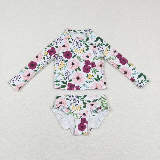 toddler girl 2pcs long sleeved floral swimsuit