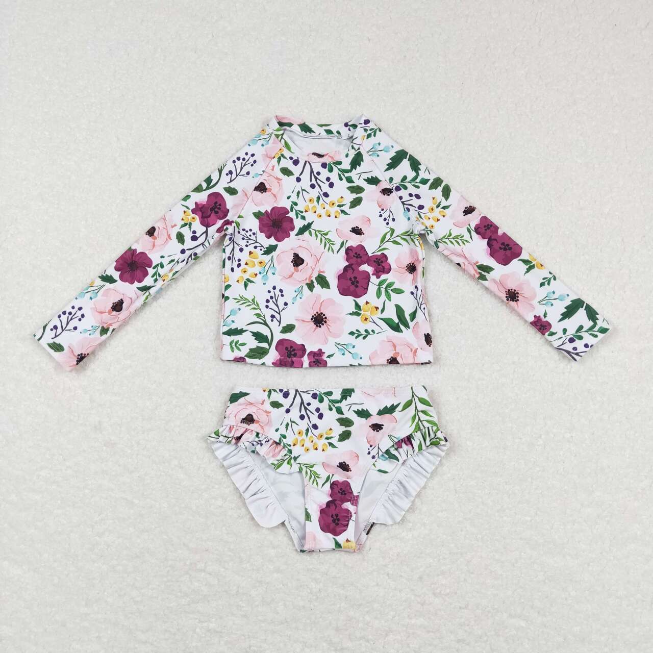 toddler girl 2pcs long sleeved floral swimsuit