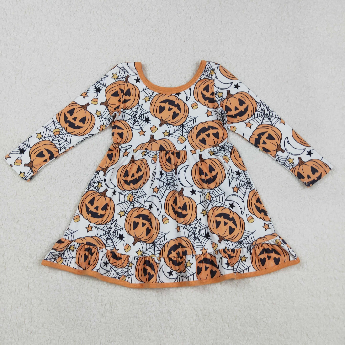 orange halloween pumpkin spiderwebs twirl dress