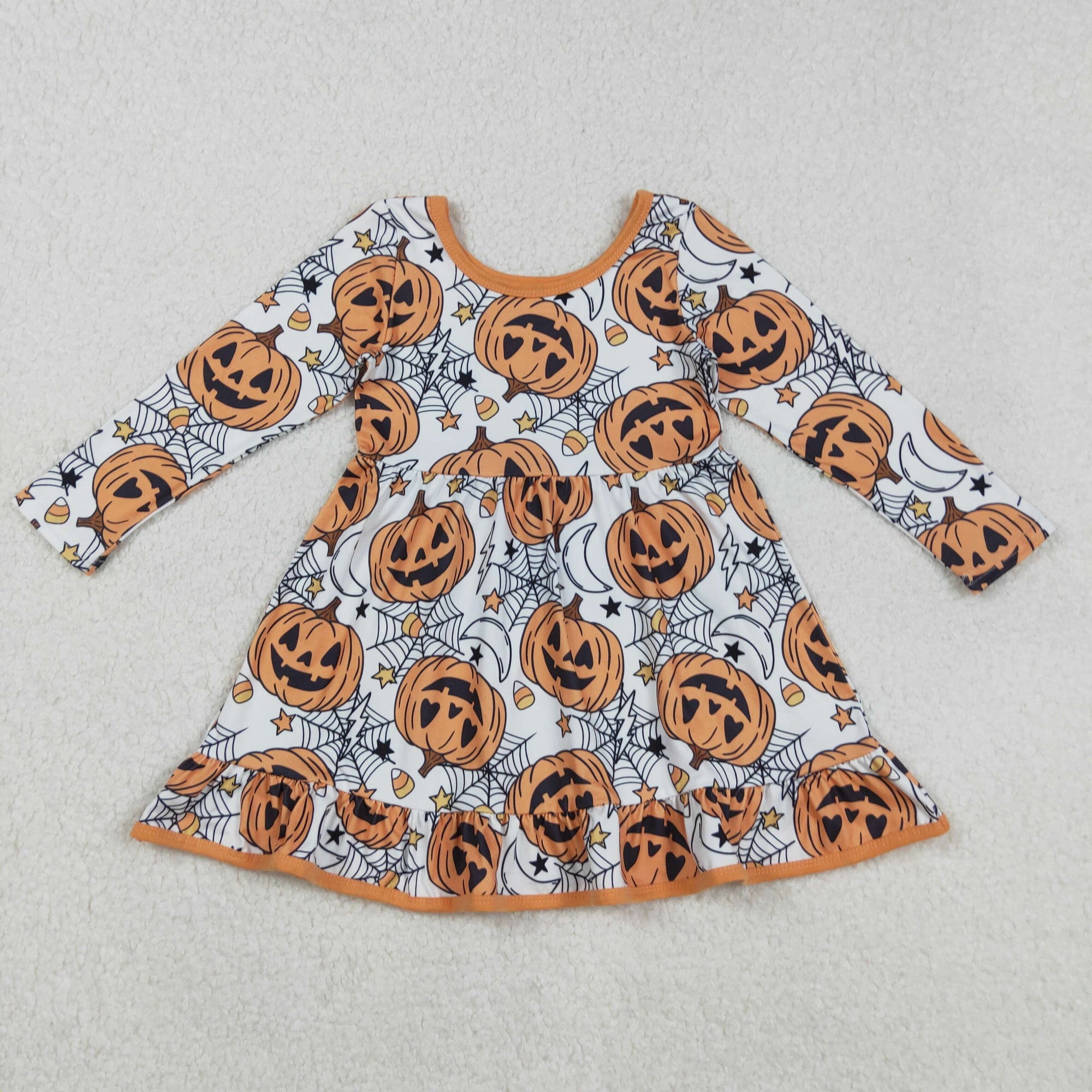 orange halloween pumpkin spiderwebs twirl dress