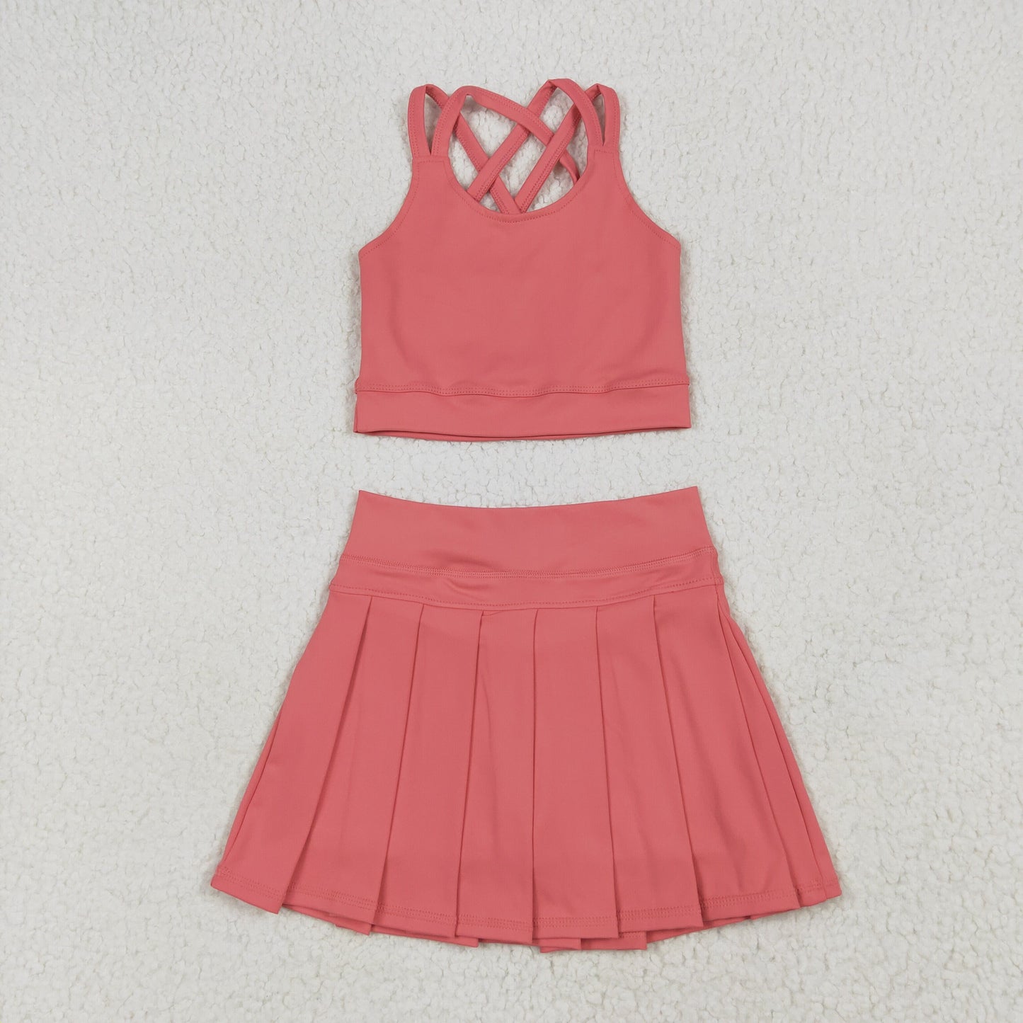solid coral two pieces athletic tennis dress yoga set