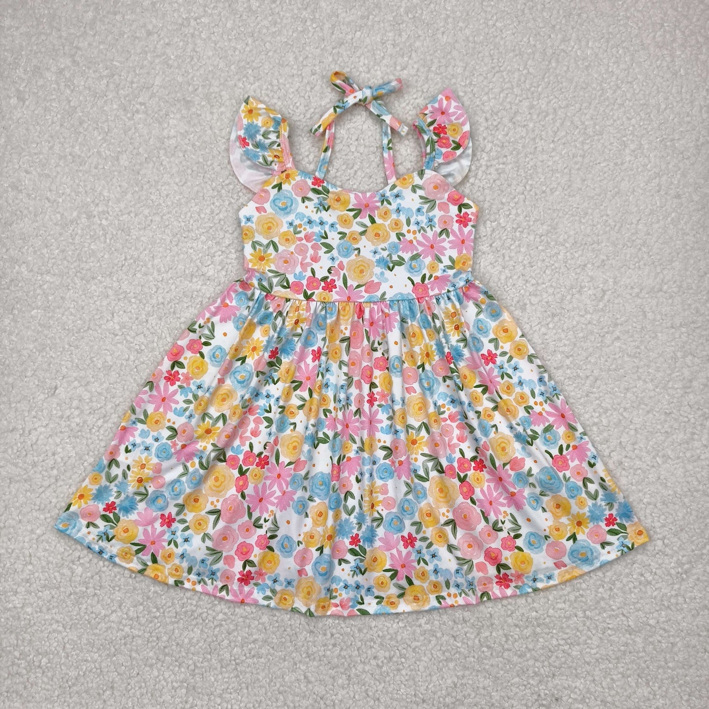 colorful flower backless twirl dress