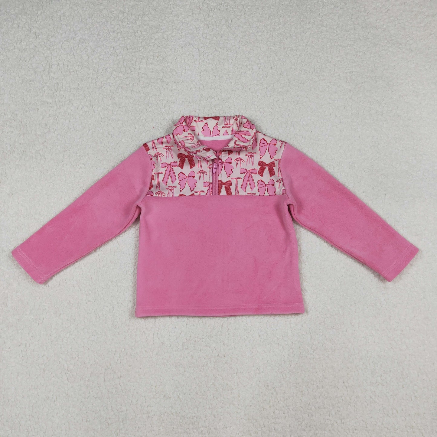winter baby girl pink bow coquette zip fleece pullover