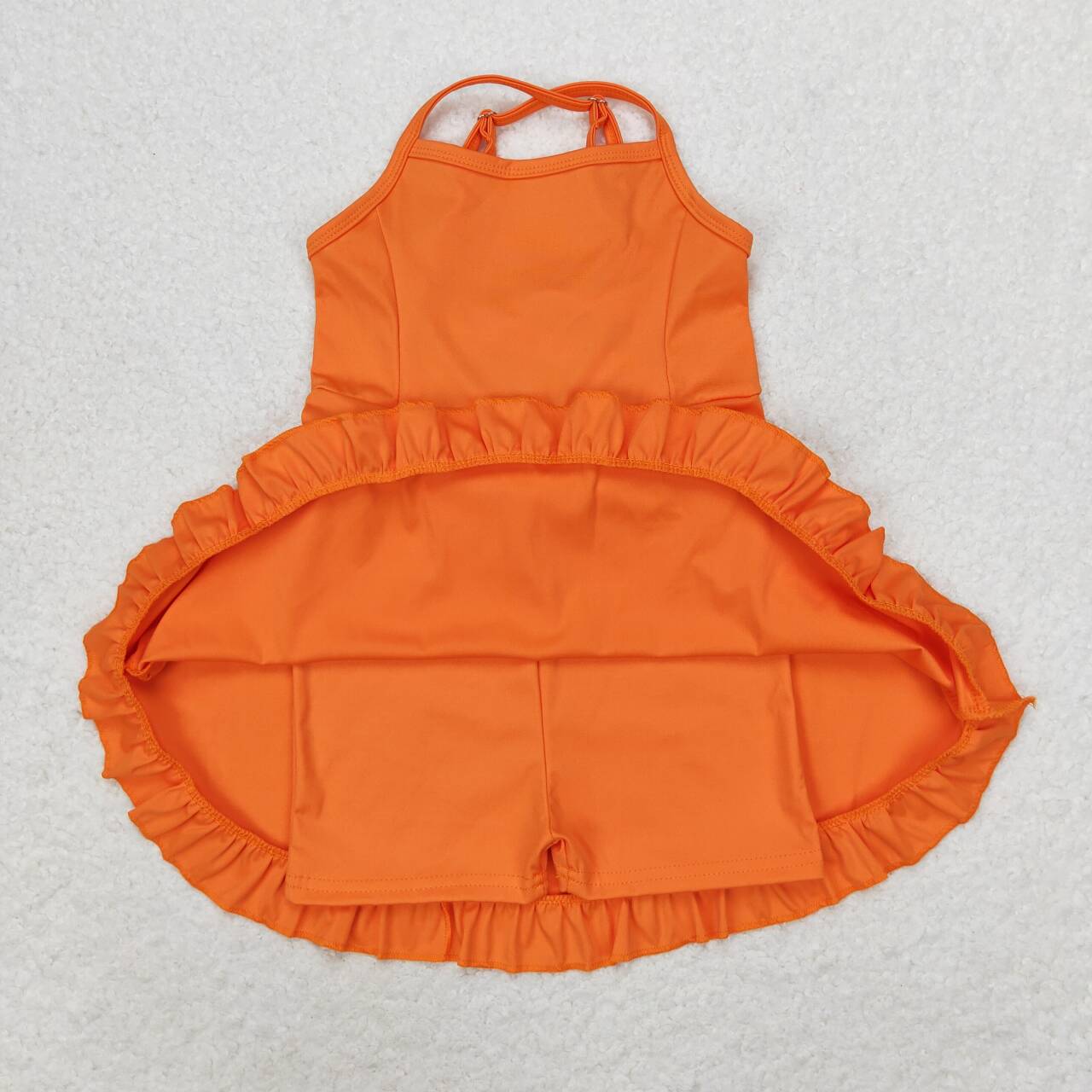 solid orange skirt shorts swimsuit set