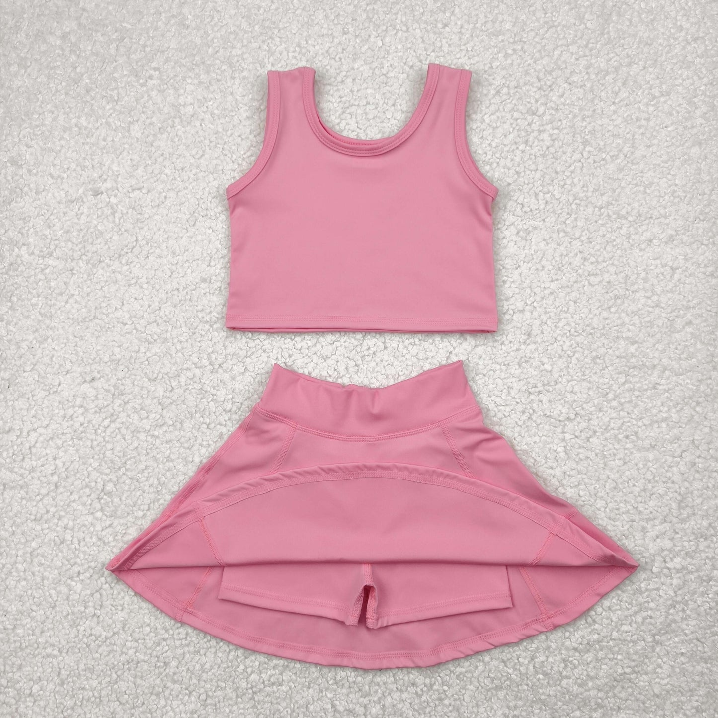 solid pink two pieces athletic skort dress set