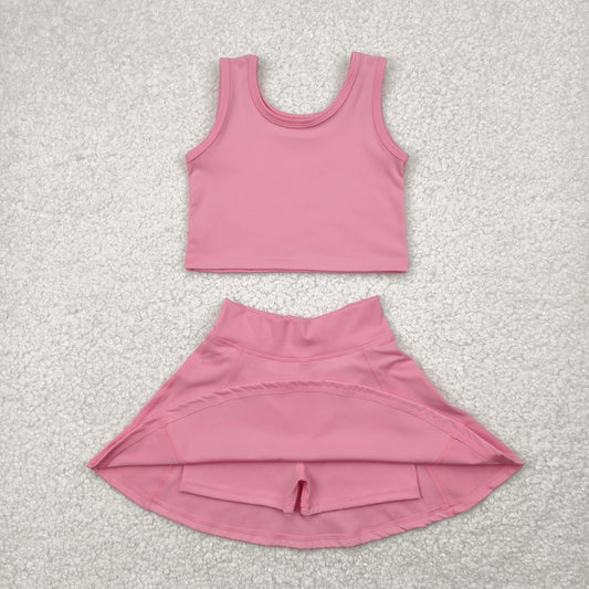 solid pink two pieces athletic skort dress set