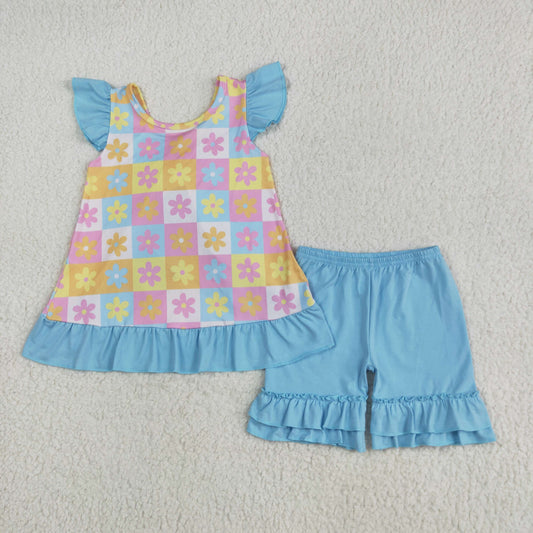 boho daisy flower backless shorts set