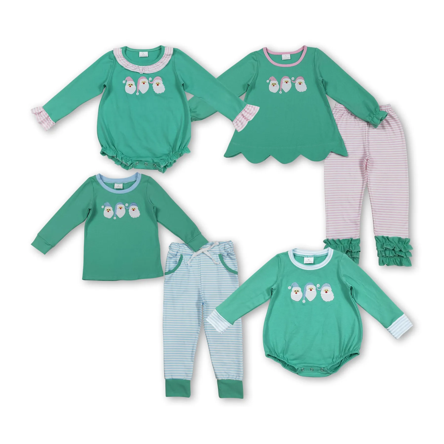 green santa embroidery Christmas clothing