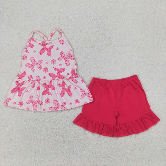 hot pink dog balloon cross back shorts set