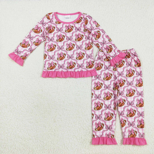 pink bow football print two pieces lounge set