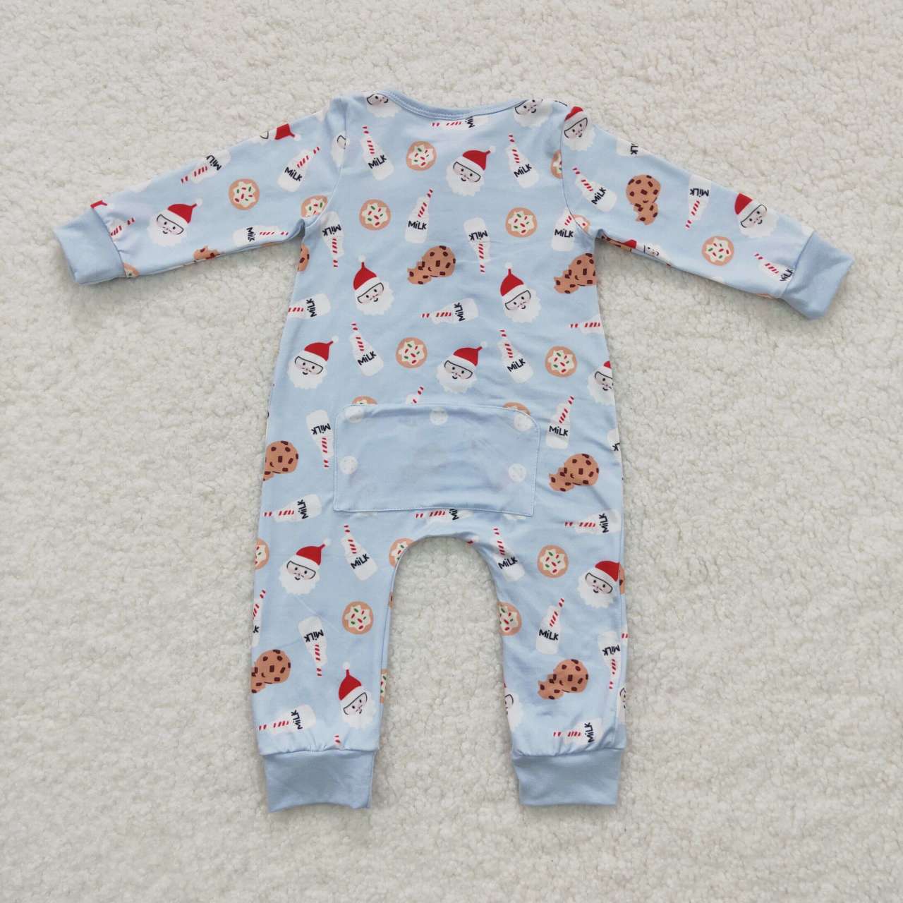 Blue milk biscuit zipper sleeper, baby boy christmas PJs