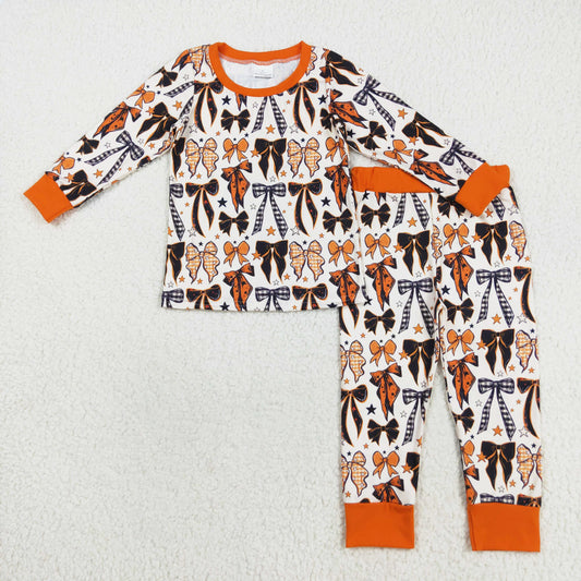 orange halloween bows print two pieces lounge set
