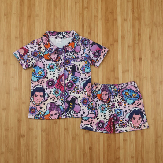 kpop button down shorts pajama set