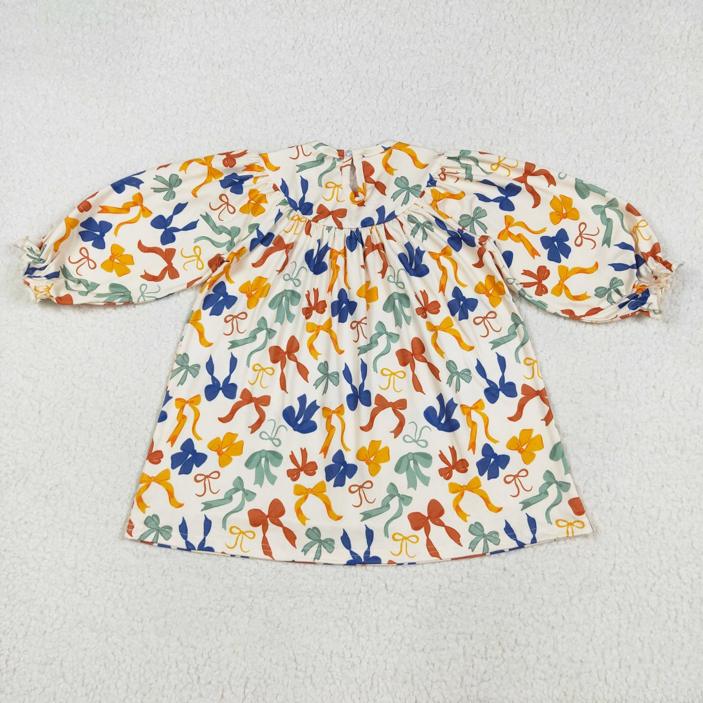 thankful coloful bow embroidery smock dress
