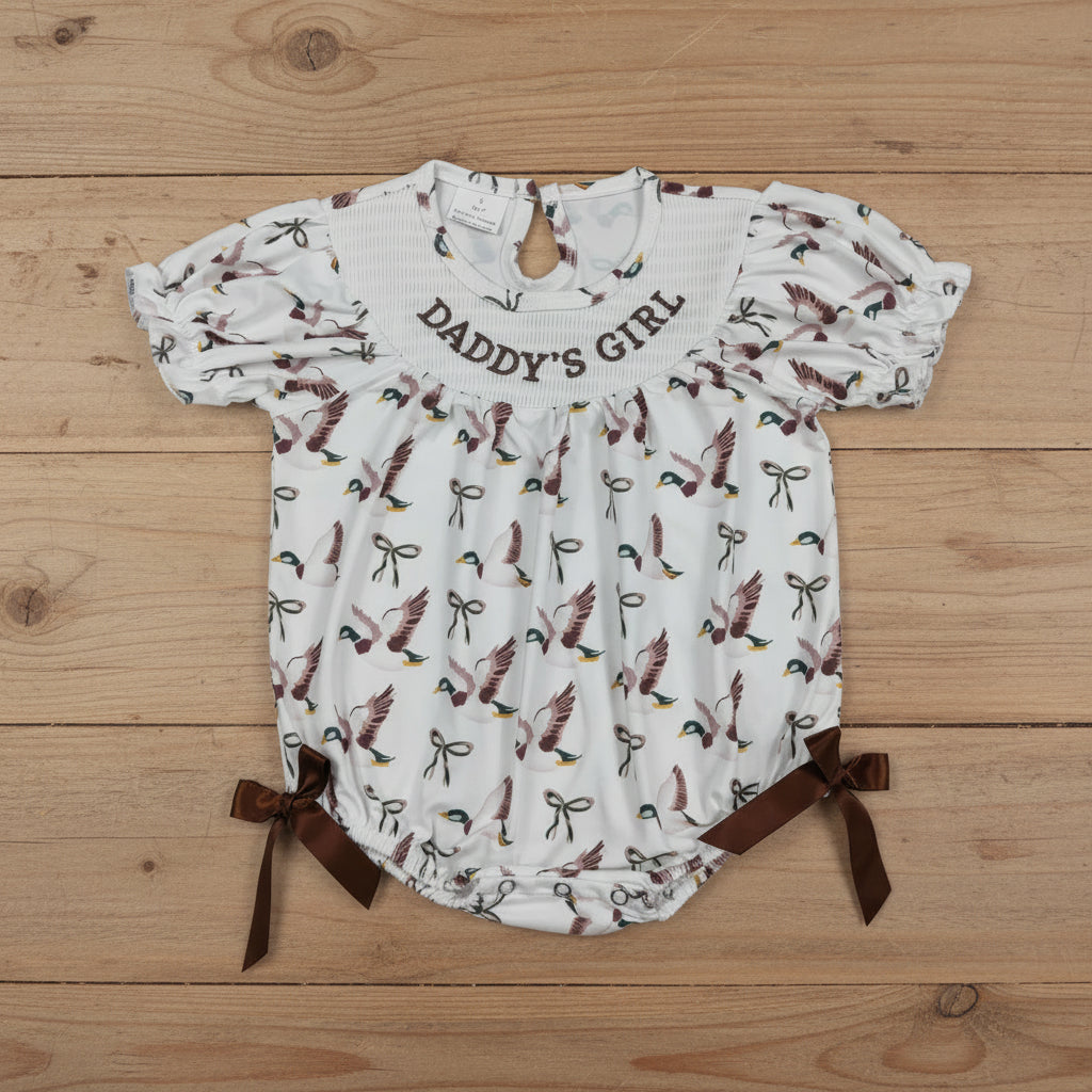 mallard and bow daddy's girl embroidery smock bubble