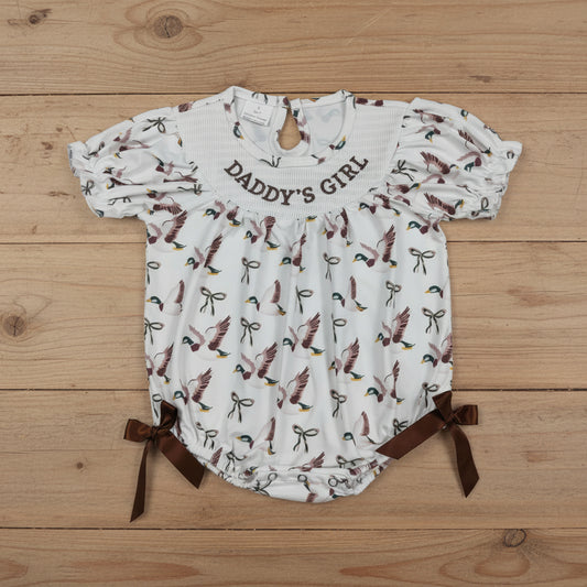 mallard and bow daddy's girl embroidery smock bubble