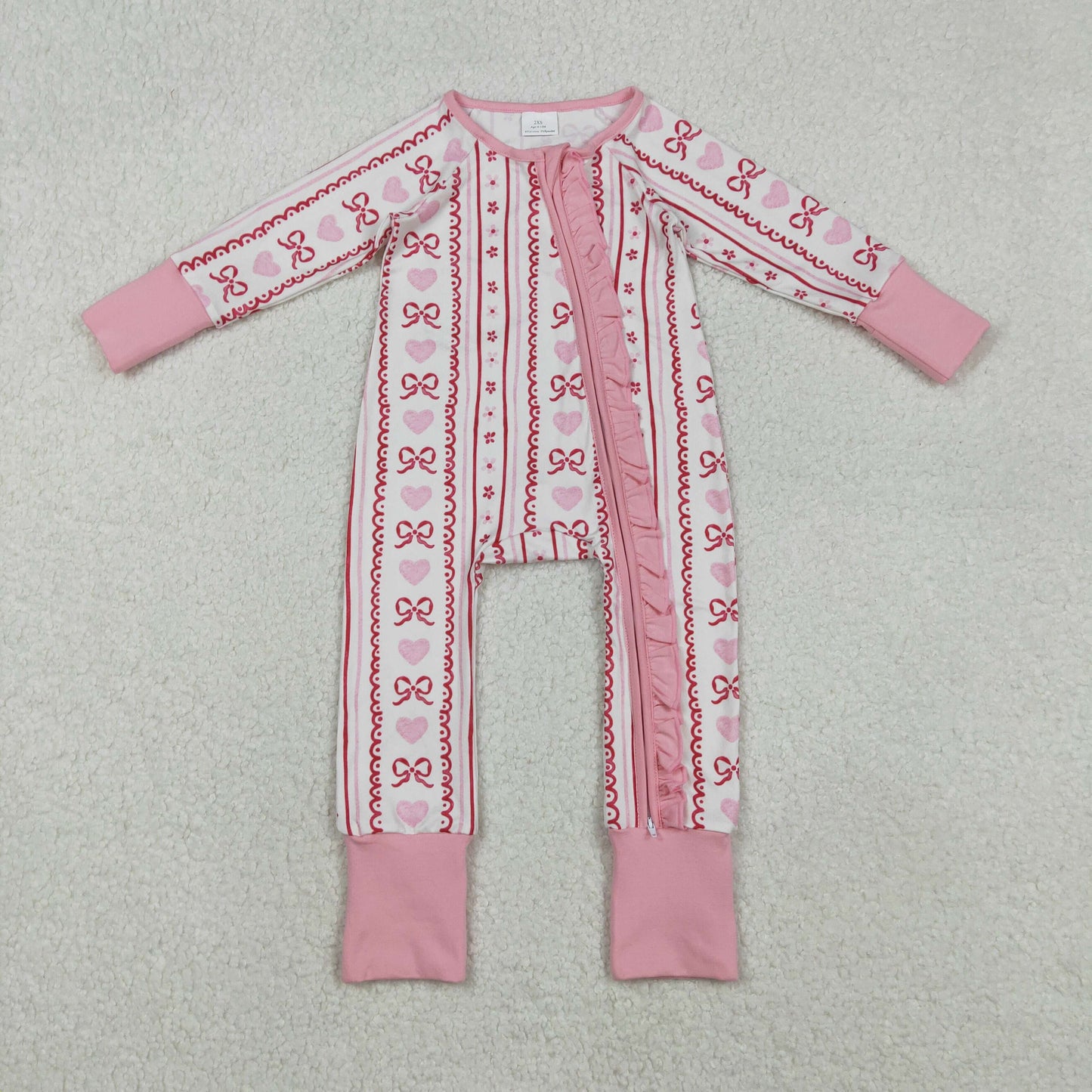 Matching Baby girls love bow pink romper pajamas