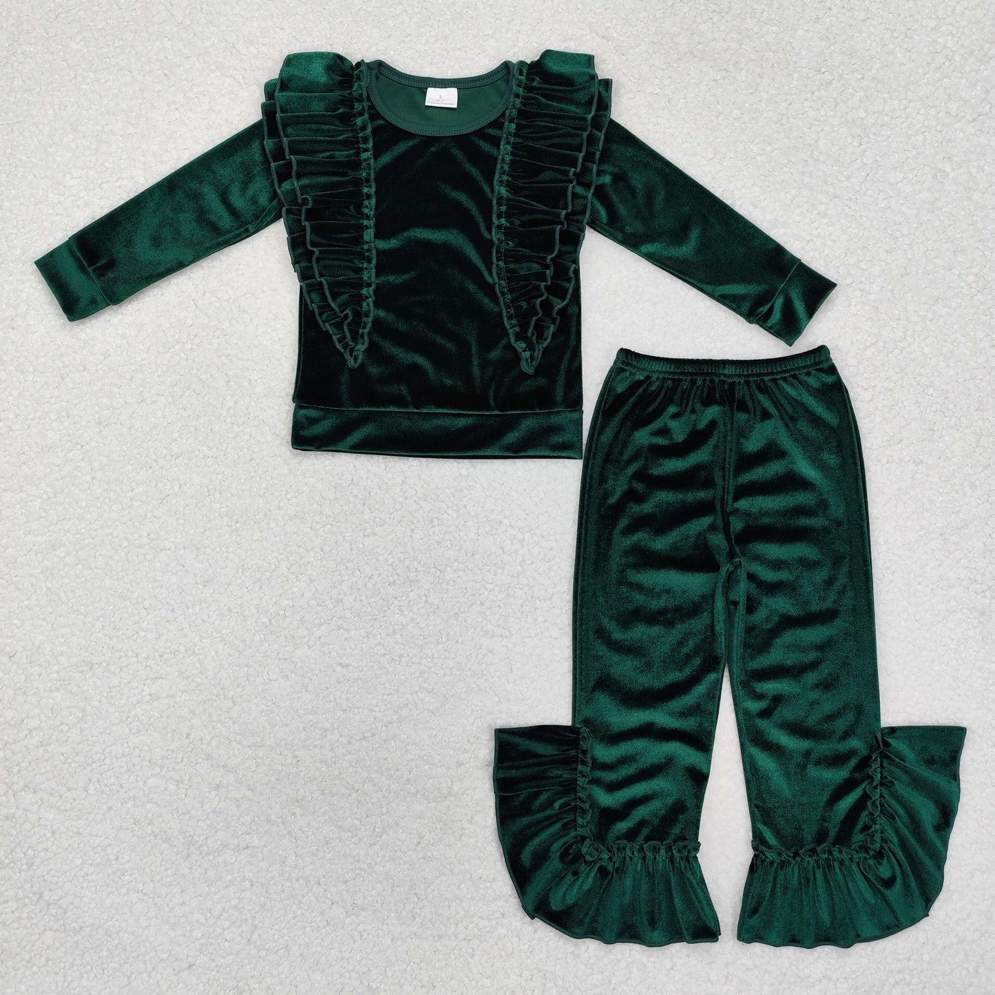 ruffle green velvet outfit