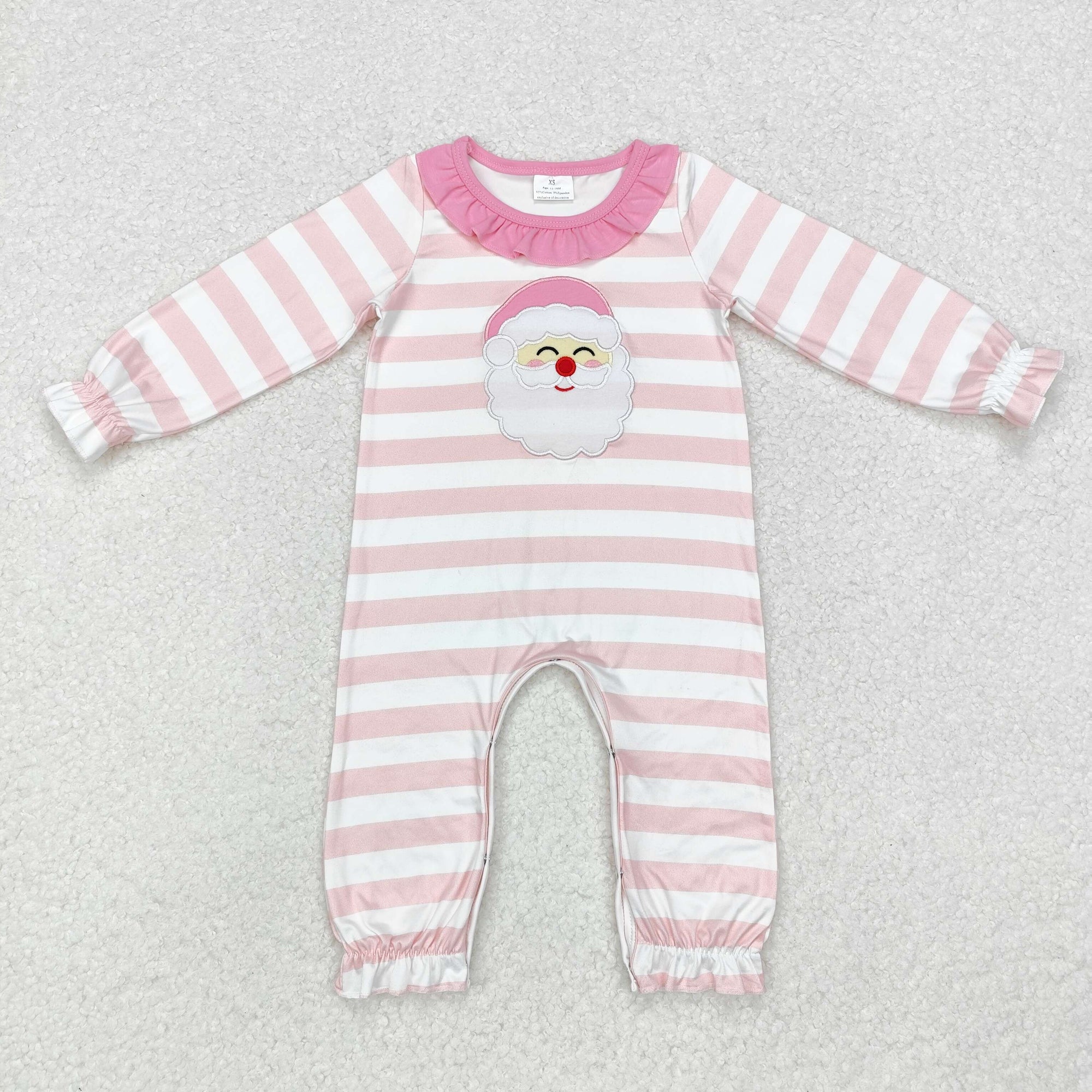 baby girl pink stripe santa claus embroidered romper