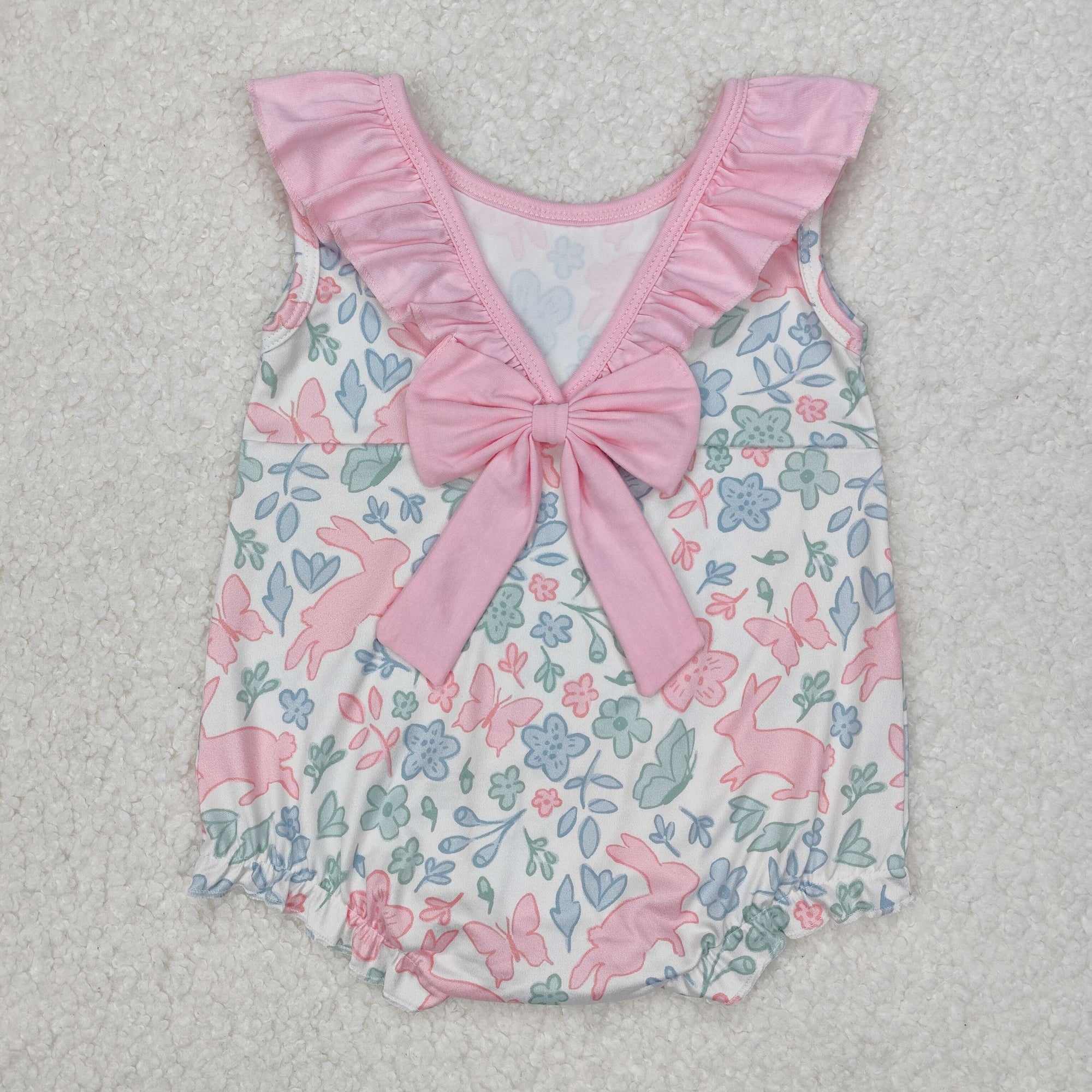 floral pink rabbit print print baby girl easter bubbles