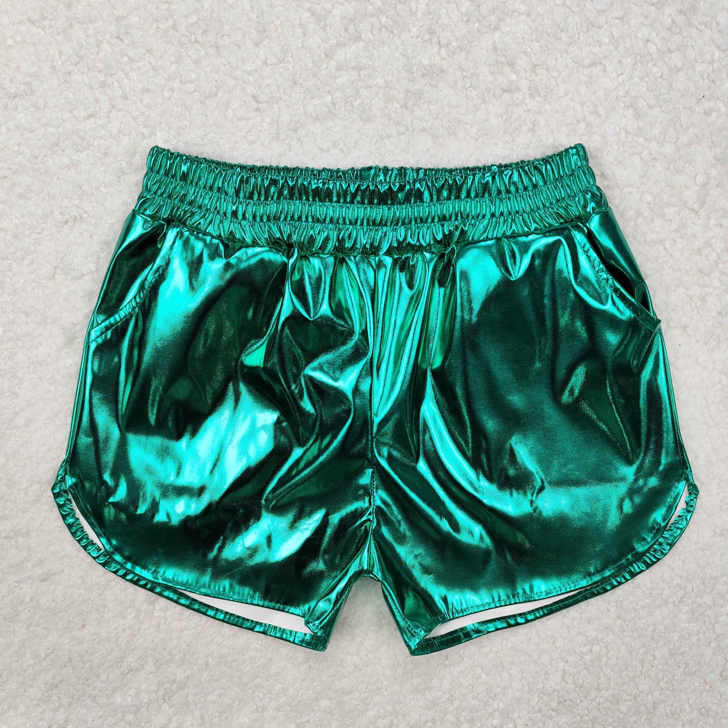 green color metallic shiny sparkly shorts