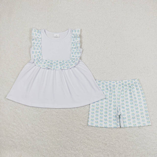 little girl white ruffle tunic crab shorts summer outfit