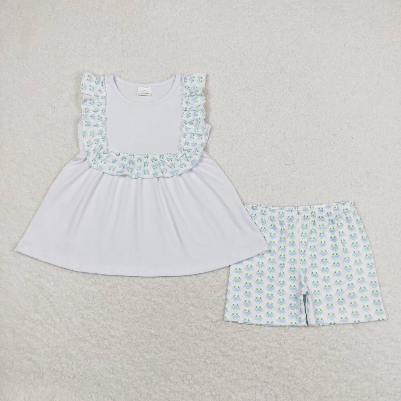 little girl white ruffle tunic crab shorts summer outfit